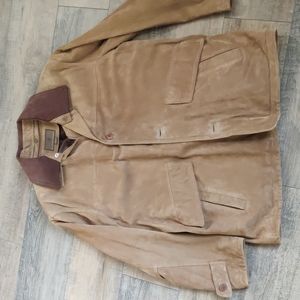 Mens Rainforest Jacket Coat 2in1 Multi Pockets Zip Leather Collar Brown Sz L EUC